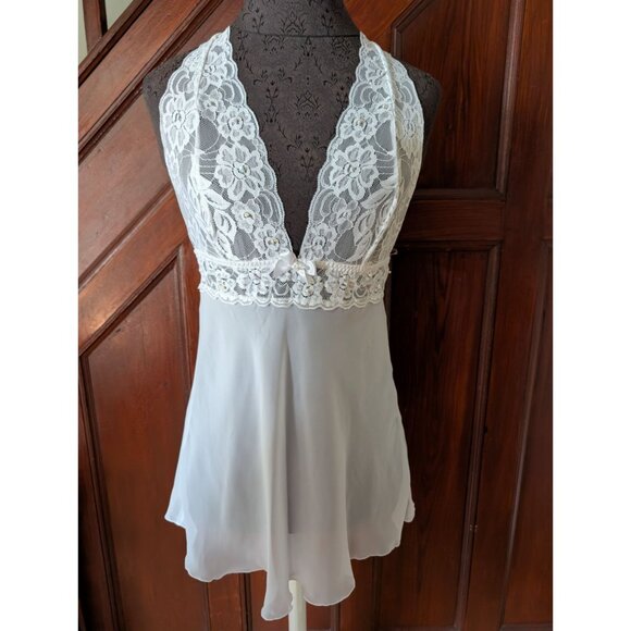 Fredericks Of Hollywood White Lace Sheer Babydoll Lingerie Rhinestones M Bridal - Picture 1 of 8